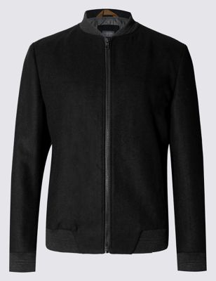 Tailored Fit Bomber Jacket with Wool